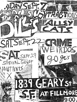 1839 Geary go gos crime weirdos mutants X Dils Contractions alley cats