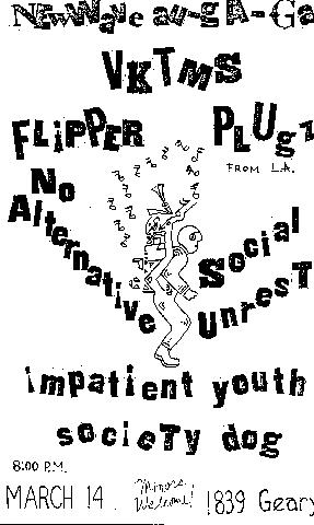 new wave au go go flipper no alternative social unreast plugz impatient youth society dog 1839 geary